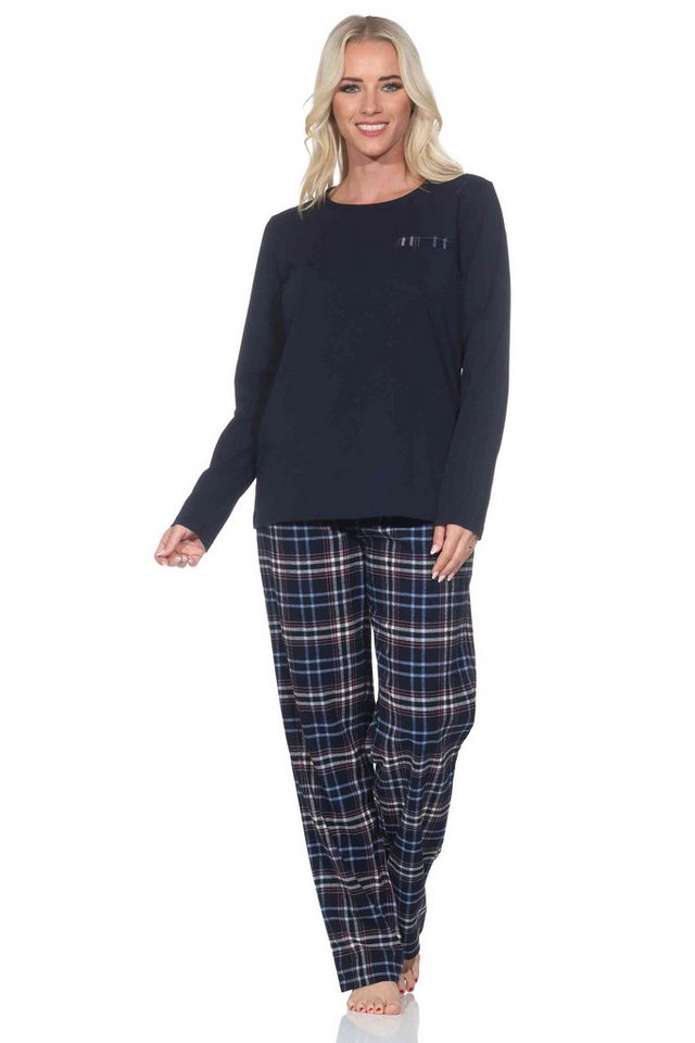 Normann Pyjama Normann Damen Schlafanzug lang mit Flanell Pyjamahose in Karo Optik von Normann
