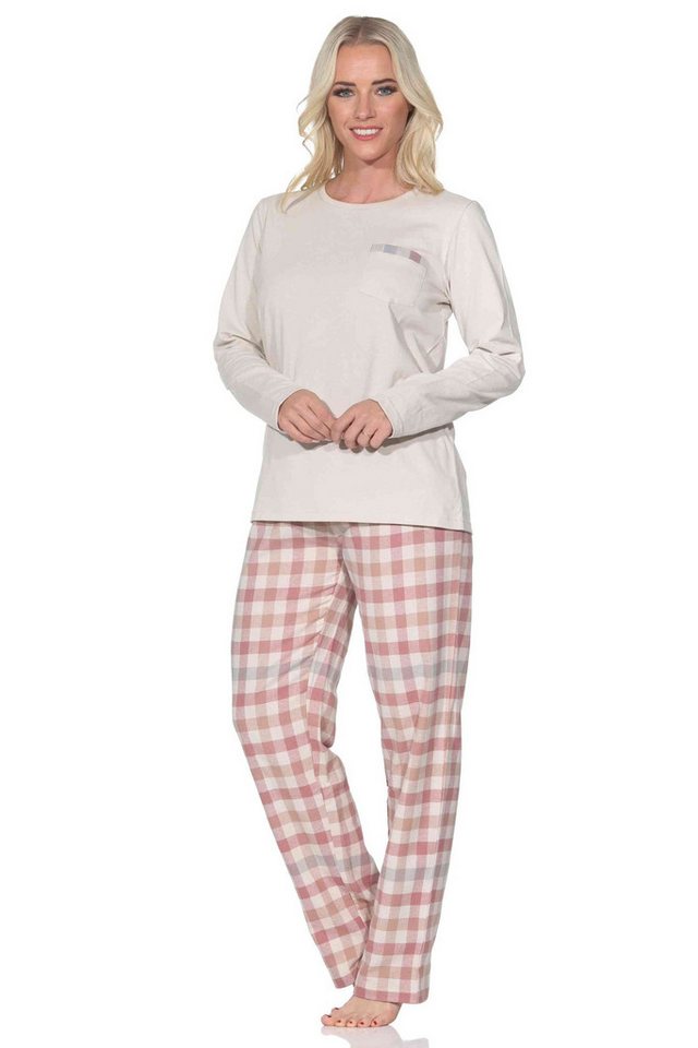 Normann Pyjama Normann Damen Schlafanzug lang mit Flanell Pyjamahose in Karo Optik von Normann