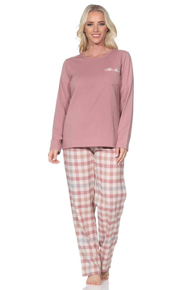 Normann Pyjama Normann Damen Schlafanzug lang mit Flanell Pyjamahose in Karo Optik von Normann