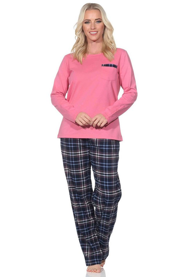 Normann Pyjama Normann Damen Schlafanzug lang mit Flanell Pyjamahose in Karo Optik von Normann