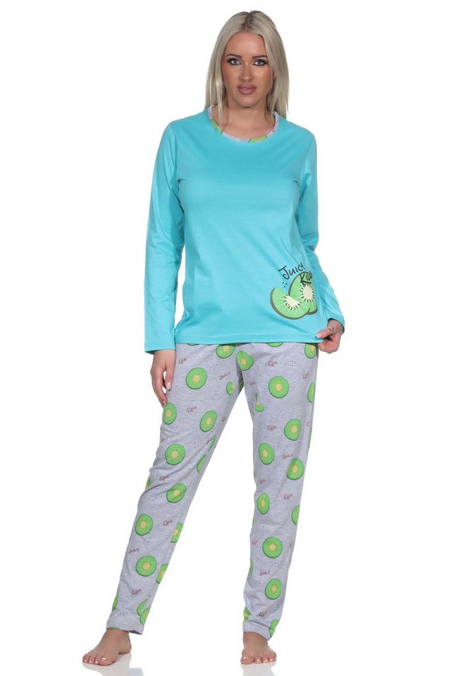 Normann Pyjama Normann Damen Schlafanzug lang mit Pyjamahose in coolem allover Print von Normann