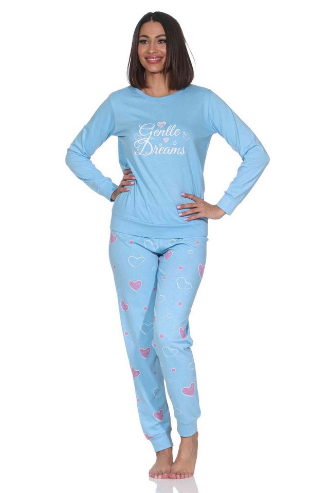 Normann Pyjama Normann Damen Schlafanzug langarm Pyjama in Herz Tupfen Punkte Optik von Normann