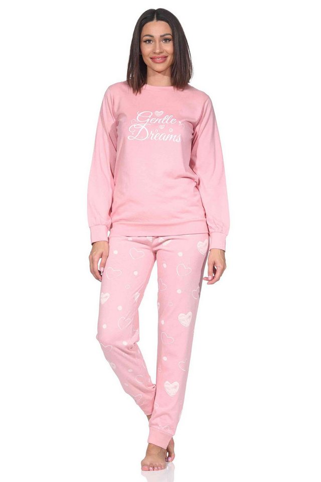 Normann Pyjama Normann Damen Schlafanzug langarm Pyjama in Herz Tupfen Punkte Optik von Normann
