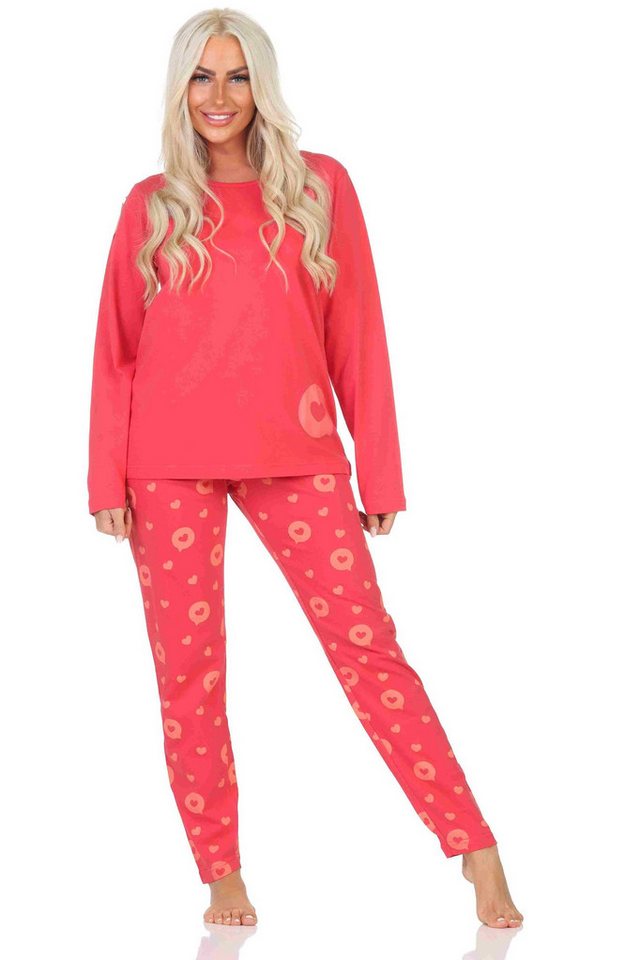 Normann Pyjama Normann Damen Schlafanzug langarm Pyjama in Herz Tupfen Punkte Optik von Normann