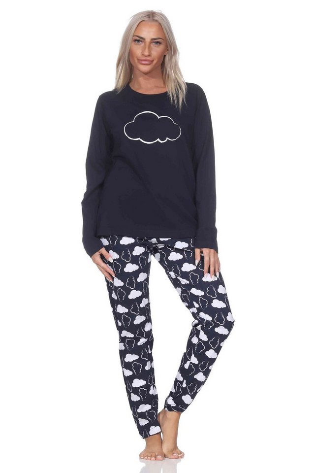 Normann Pyjama Normann Damen Schlafanzug langarm Pyjama mit Wolken Motiv von Normann