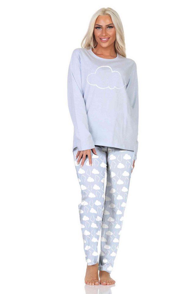Normann Pyjama Normann Damen Schlafanzug langarm Pyjama mit Wolken Motiv von Normann