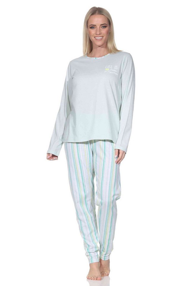 Normann Pyjama Normann Damen Schlafanzug langarm mit Pyjamahose in Streifenoptik von Normann