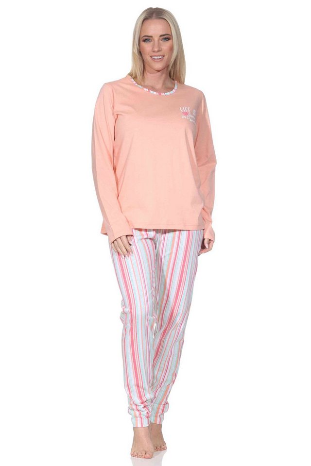 Normann Pyjama Normann Damen Schlafanzug langarm mit Pyjamahose in Streifenoptik von Normann