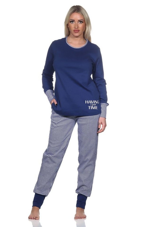Normann Pyjama Normann Damen Schlafanzug mit Bündchen in Kuschel Interlock Qualität von Normann