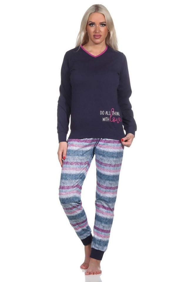 Normann Pyjama Normann Damen Schlafanzug mit Bündchen in wunderschöner Streifenoptik von Normann