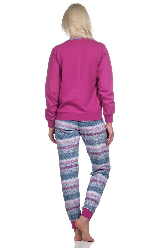 Normann Pyjama Normann Damen Schlafanzug mit Bündchen in wunderschöner Streifenoptik von Normann