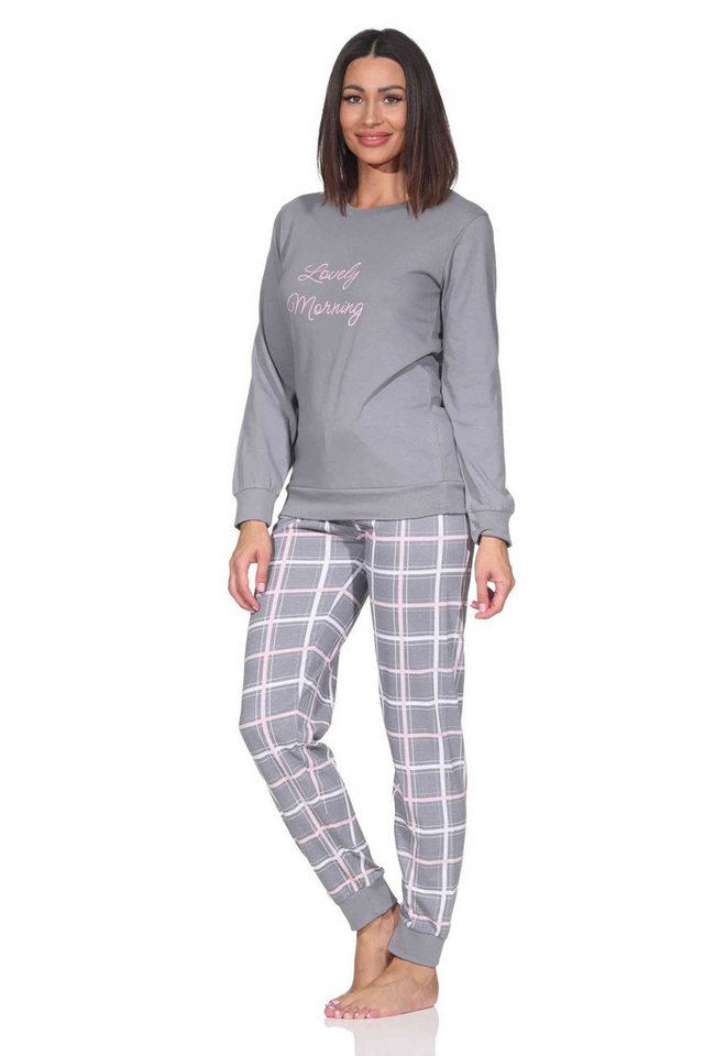 Normann Pyjama Normann Damen Schlafanzug mit Bündchen und Jersey Hose in Karo Optik von Normann