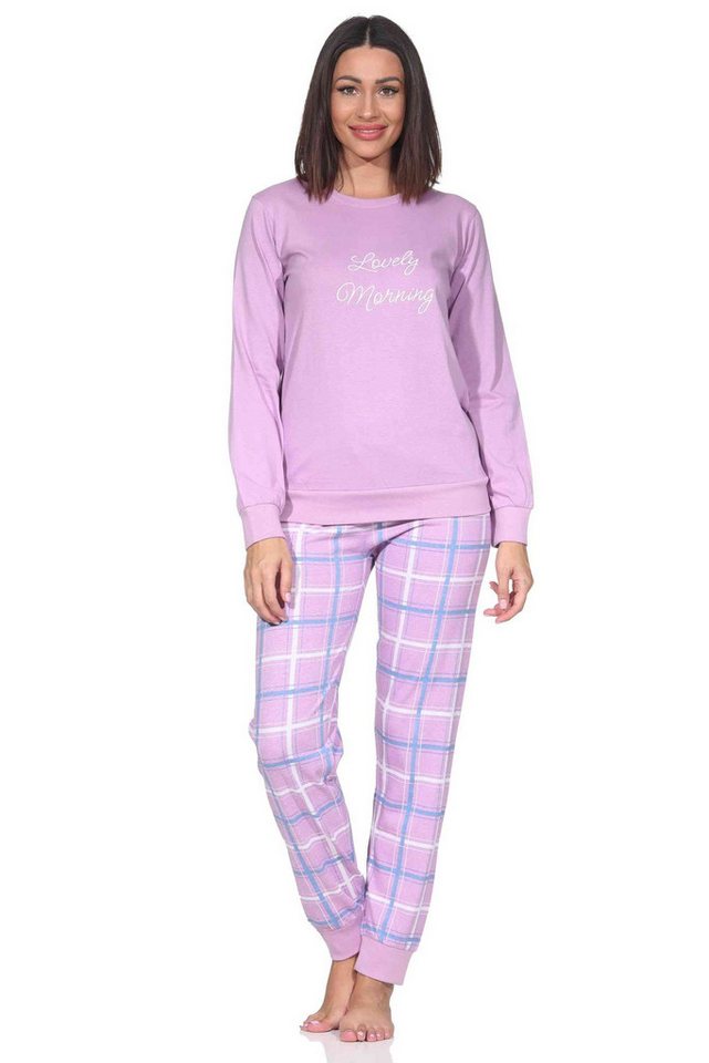 Normann Pyjama Normann Damen Schlafanzug mit Bündchen und Jersey Hose in Karo Optik von Normann