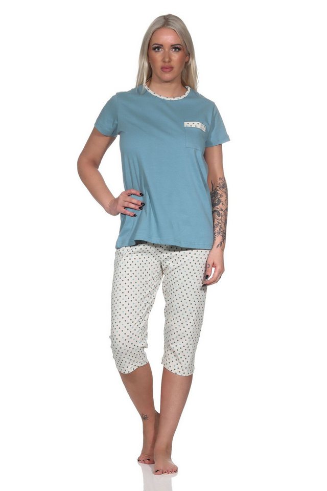 Normann Pyjama Normann Damen kurzarm Pyjama mit Caprihose in Tupfen Punkte Optik von Normann
