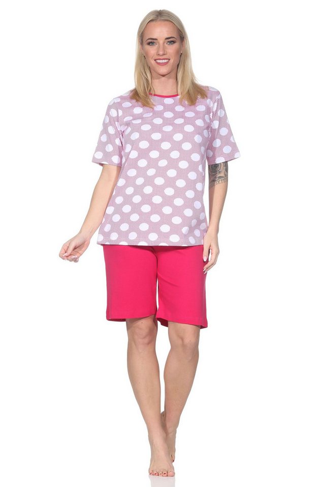 Normann Pyjama Normann Damen kurzarm Schlafanzug Shorty in Tupfen-Punkte Optik von Normann