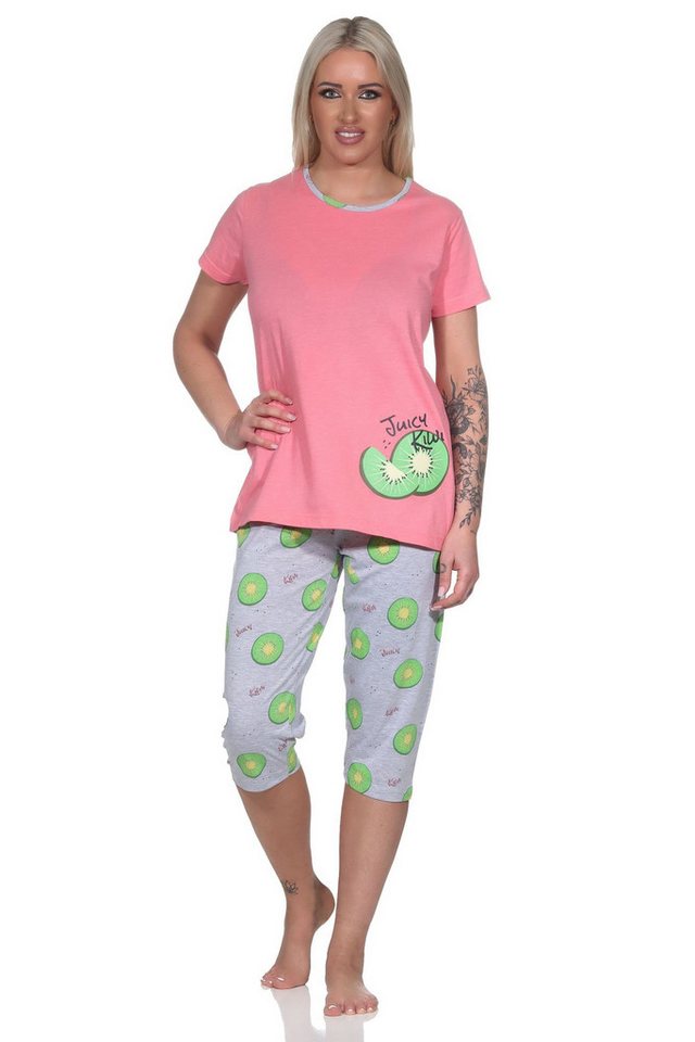 Normann Pyjama Normann Damen kurzarm Schlafanzug mit Capri Pyjamahose in Kiwi Motiv von Normann