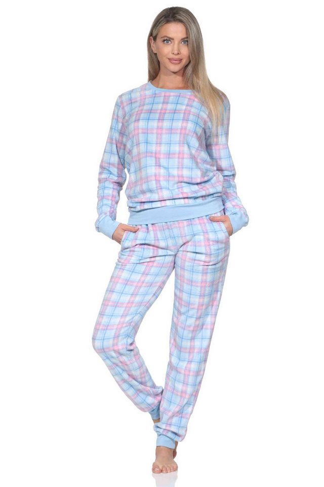 Normann Pyjama Normann Damen langarm Fleece Pyjama mit Bündchen in chilligen Look von Normann