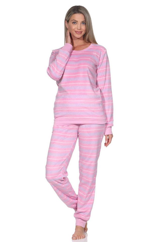 Normann Pyjama Normann Damen langarm Fleece Pyjama mit Bündchen in chilligen Look von Normann