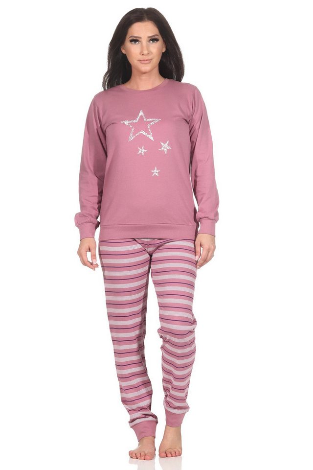Normann Pyjama Normann Damen langarm Schlafanzug Pyjama mit Bündchen in Sterne Optik von Normann