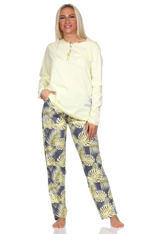 Normann Pyjama Normann Damen langarm Schlafanzug Pyjama mit Hose in floralem Print von Normann