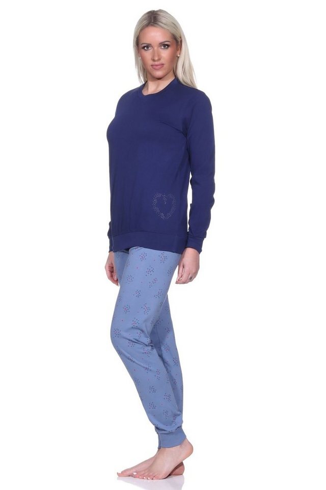 Normann Pyjama Normann Damen langarm Schlafanzug mit Bündchen Pyjama mit Herz Motiv von Normann