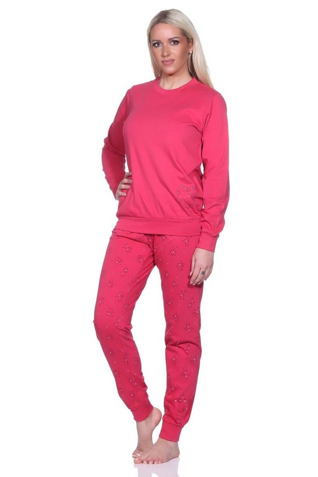 Normann Pyjama Normann Damen langarm Schlafanzug mit Bündchen Pyjama mit Herz Motiv von Normann