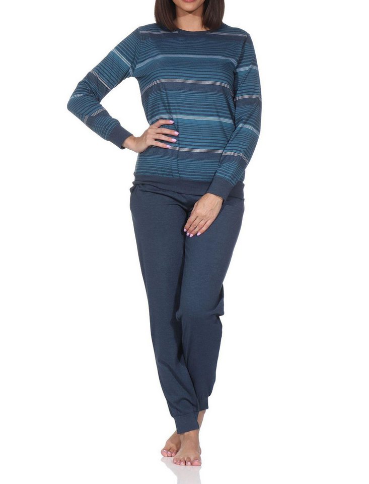 Normann Pyjama Normann Damen langarm Schlafanzug mit Bündchen - auch in Übergrössen von Normann