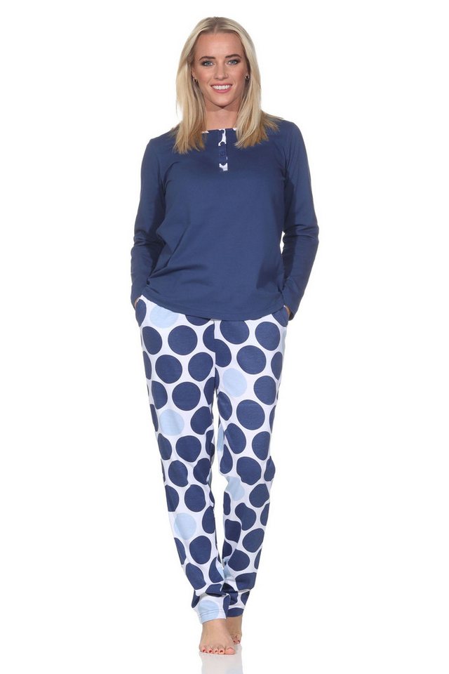 Normann Pyjama Normann Damen langarm Schlafanzug mit Hose in Punkte Tupfen Look von Normann
