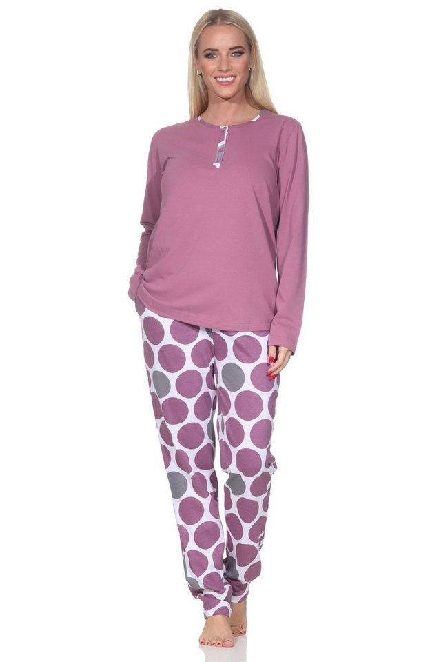 Normann Pyjama Normann Damen langarm Schlafanzug mit Hose in Punkte Tupfen Look von Normann