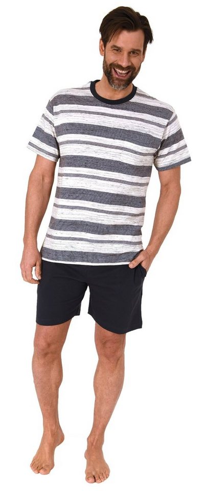 Normann Pyjama Herren Kurzarm Schlafanzug Shorty Pyjama in melange Streifenoptik von Normann