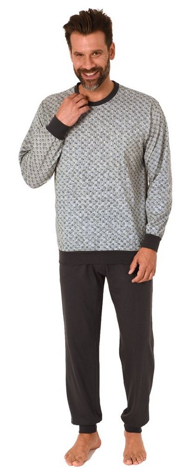 Normann Pyjama Herren Langarm Schlafanzug mit Bündchen im eleganten Minimalprint von Normann