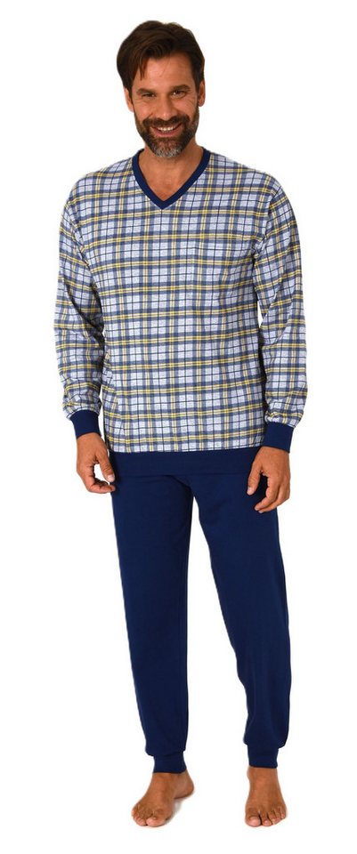 Normann Pyjama Normann Herren Langarm Schlafanzug mit Bündchen - auch in Übergröße von Normann