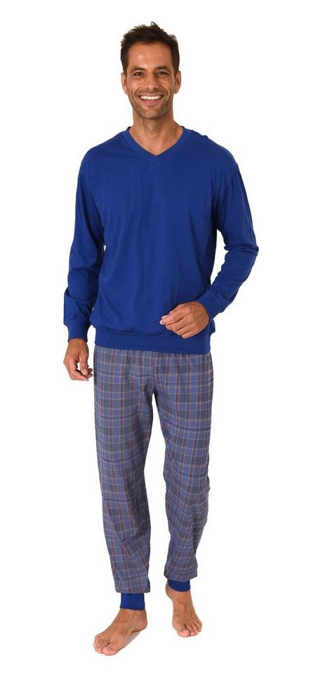 Normann Pyjama Normann Herren Pyjama lang mit Bündchen und karierter Jersey Hose von Normann