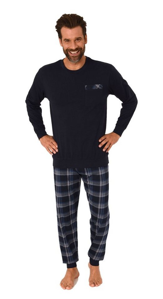 Normann Pyjama Normann Herren Pyjama lang mit Bündchen und karierter Jersey Hose von Normann