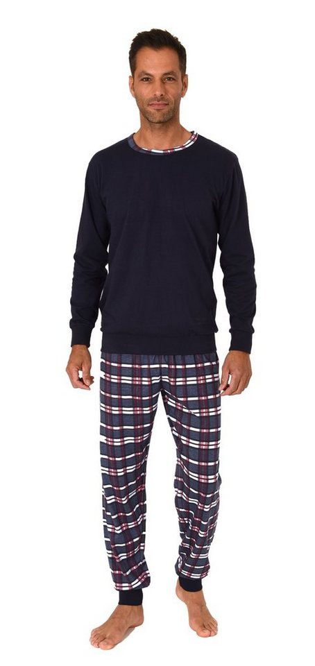 Normann Pyjama Normann Herren Pyjama lang mit Bündchen und karierter Jersey Hose von Normann