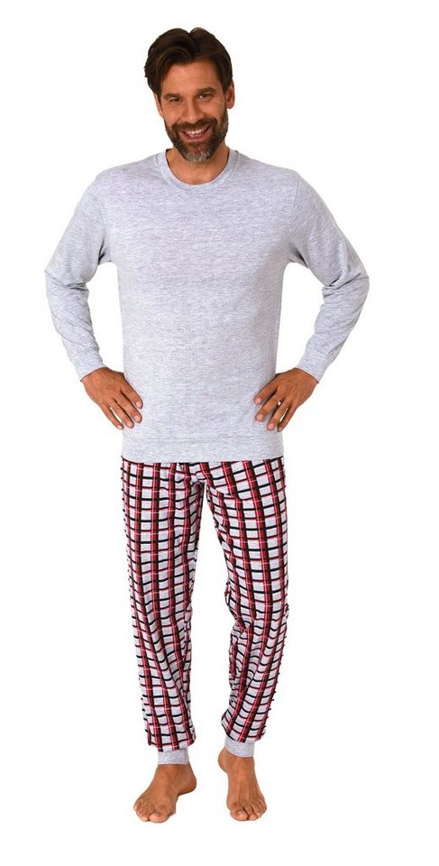 Normann Pyjama Normann Herren Pyjama lang mit Bündchen und karierter Jersey Hose von Normann