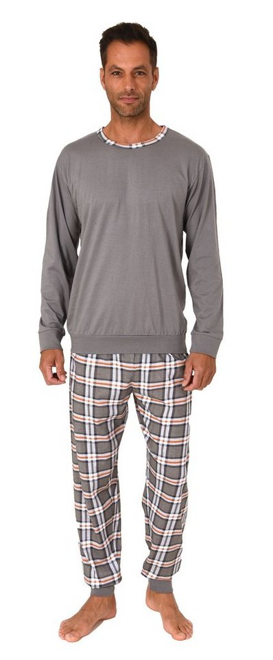 Normann Pyjama Normann Herren Pyjama lang mit Bündchen und karierter Jersey Hose von Normann