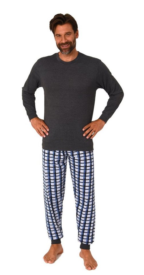Normann Pyjama Normann Herren Pyjama lang mit Bündchen und karierter Jersey Hose von Normann