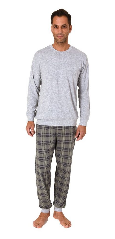 Normann Pyjama Normann Herren Pyjama lang mit Bündchen und karierter Jersey Hose von Normann