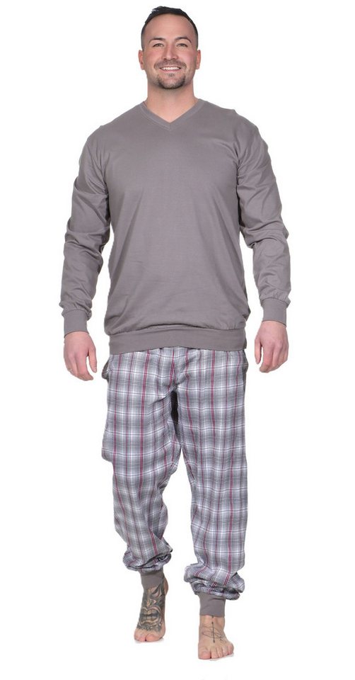 Normann Pyjama Normann Herren Pyjama langarm mit karierter Hose – auch in Übergrößen von Normann