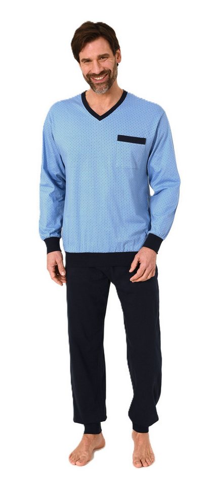 Normann Pyjama Normann Herren Schlafanzug lang mit Bündchen - Pyjama mit V-Hals von Normann