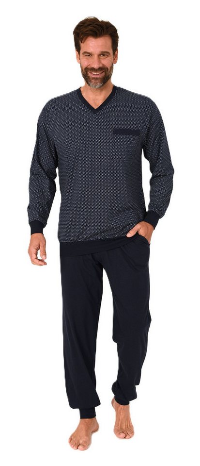 Normann Pyjama Normann Herren Schlafanzug lang mit Bündchen - Pyjama mit V-Hals von Normann
