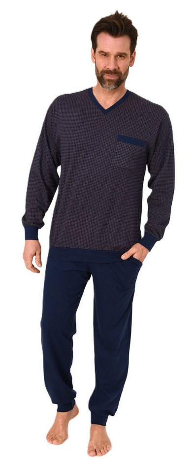 Normann Pyjama Normann Herren Schlafanzug lang mit Bündchen - Pyjama mit V-Hals von Normann