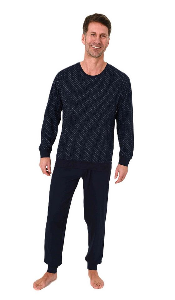 Normann Pyjama Normann Herren Schlafanzug lang mit Bündchen in Minimal Print Optik von Normann