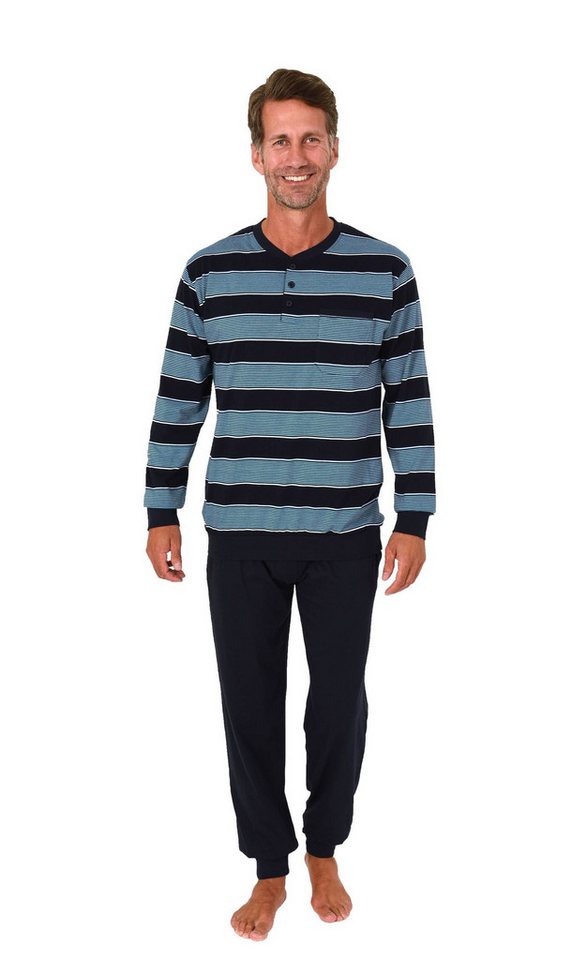 Normann Pyjama Normann Herren Schlafanzug lang mit Bündchen und Knopfleiste am Hals von Normann