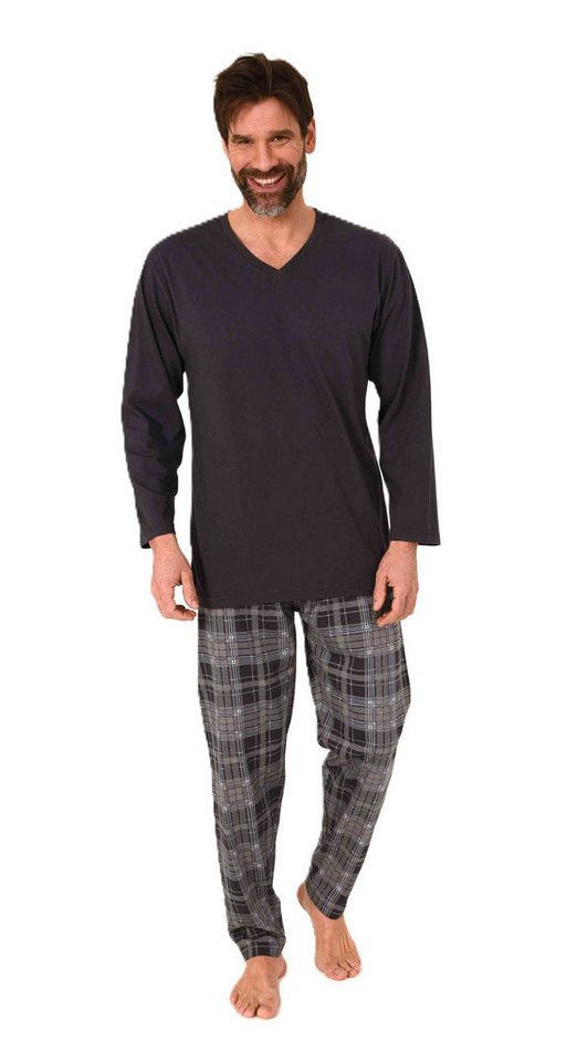 Normann Pyjama Normann Herren Schlafanzug lang mit karierter Pyjama Hose von Normann