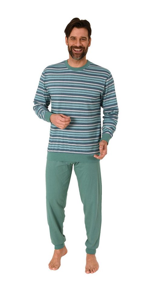 Normann Pyjama Normann Herren Schlafanzug langarm mit Bündchen in Streifenoptik von Normann