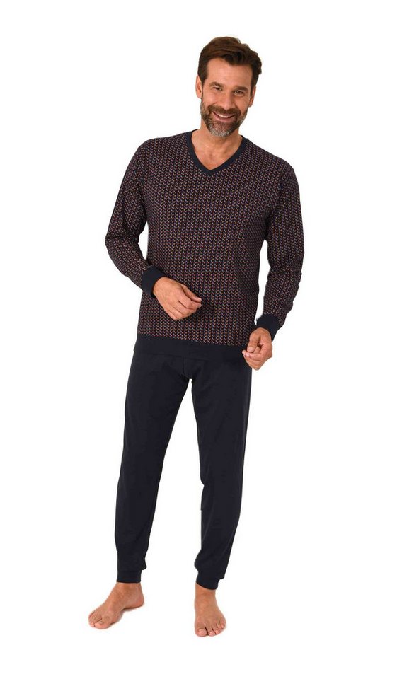Normann Pyjama Normann Herren Schlafanzug langarm mit Bündchen und V-Hals von Normann