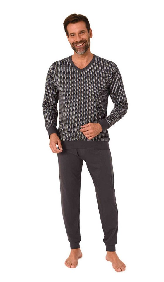 Normann Pyjama Normann Herren Schlafanzug langarm mit Bündchen und V-Hals von Normann