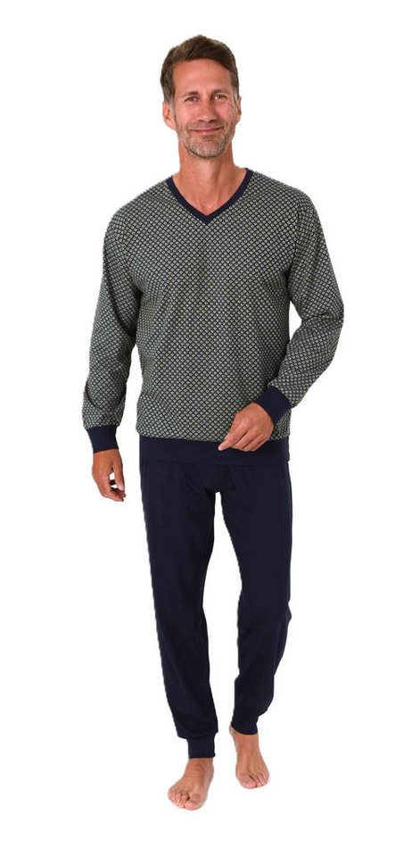 Normann Pyjama Normann Herren Schlafanzug langarm mit Bündchen und V-Hals von Normann